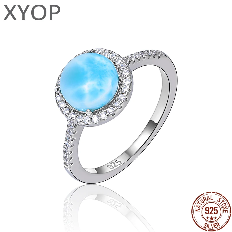 

XYOP 925 Sterling Silver Beautiful Sense Of Detail Plus Natural Larimar Ring Jewelry Personality Party