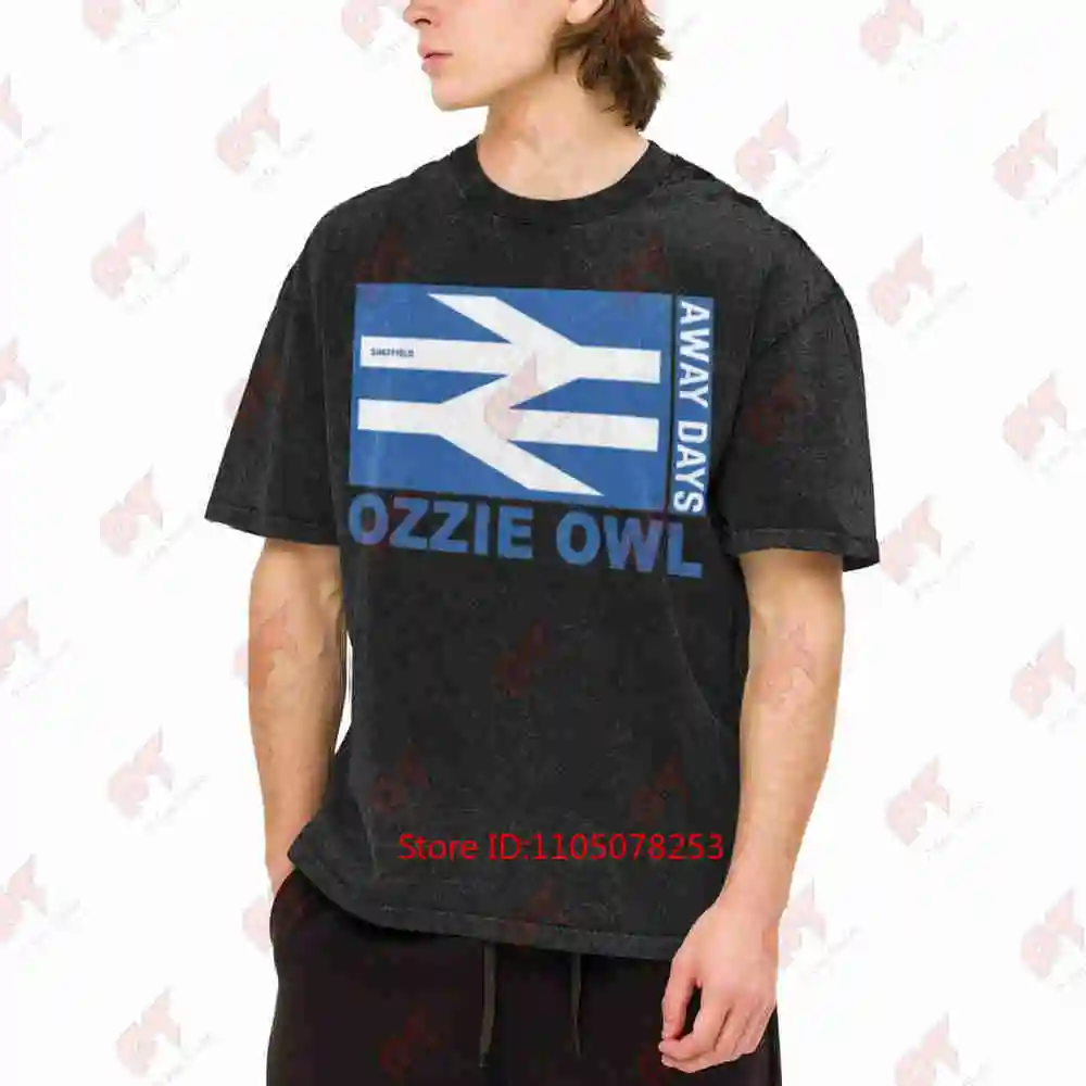 Ozzie Owl Away Days Sheffield Mascot Hillsborough Wednesday Colours Vintage Washed Tee Pure Cotton T-Shirt
