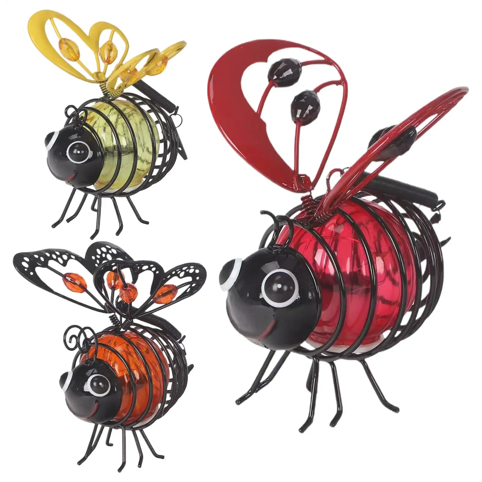 1pc Solar Iron Bee Statue Lights Outdoor Waterproof Hanging Tree Ornaments for Fence Yard Courtyard Garden Art Christmas Decor