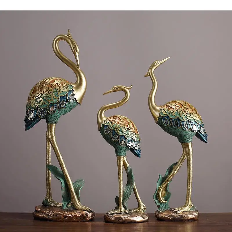 Painted Cranes Statue Ornaments Office Desktop Decor Wings Character Resin Figurines Cents Crane Nordic Home Decoration Modern