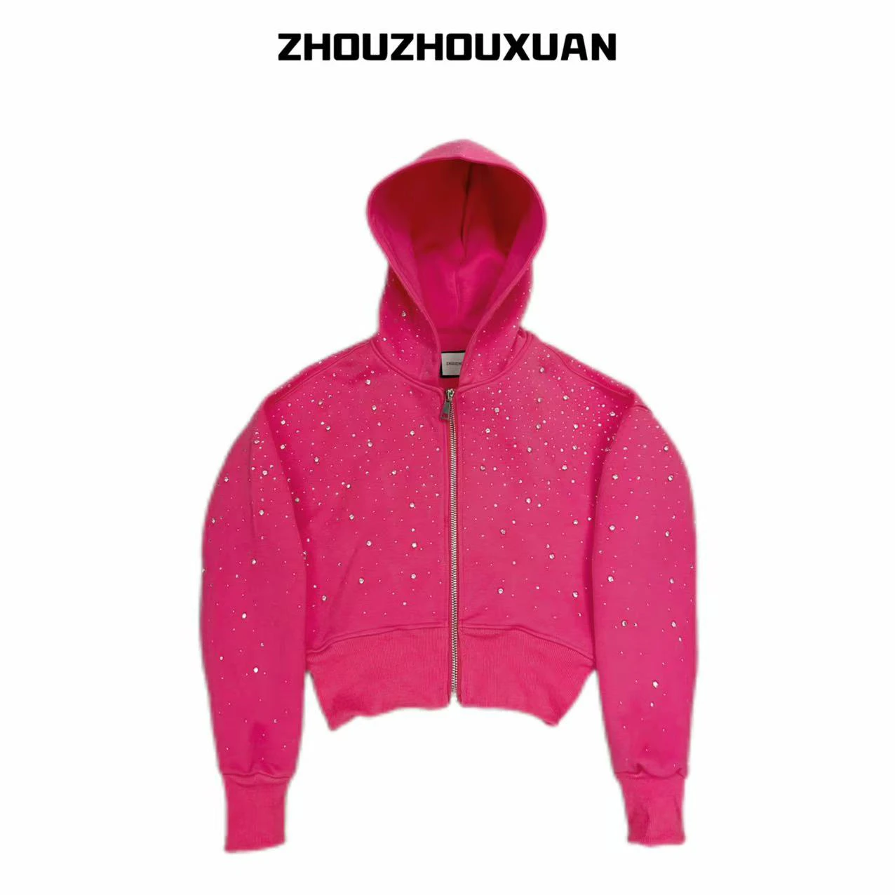 American High Street Starry Heavy Rhinestone Zipper Hooded Sweatshirt Retro Sweet Cool Hot Girl Short Jacket
