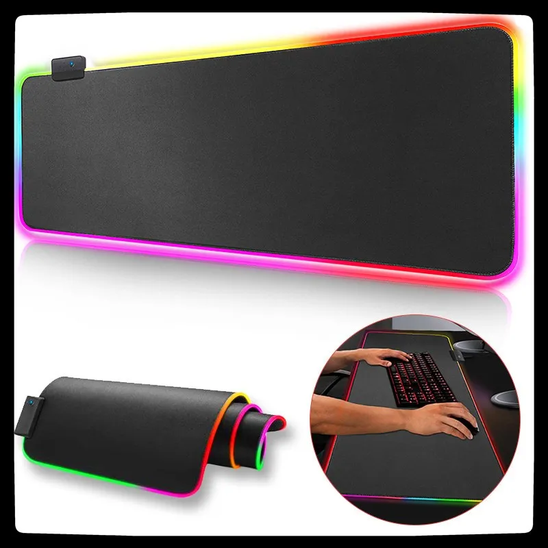 Gaming Mouse Pad Computer Mousepad RGB Large Mouse Pad PU Non-slip XL Mouse Carpet Big Mause Pad PC Desk Play Mat with LED Light