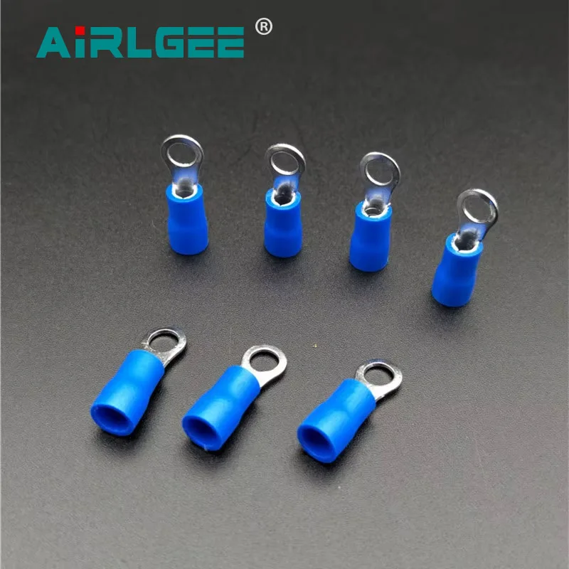 1000 Pcs RV2-4S AWG 16-14 Blue PVC Sleeve Pre Insulated Ring Terminals Connector Free shipping