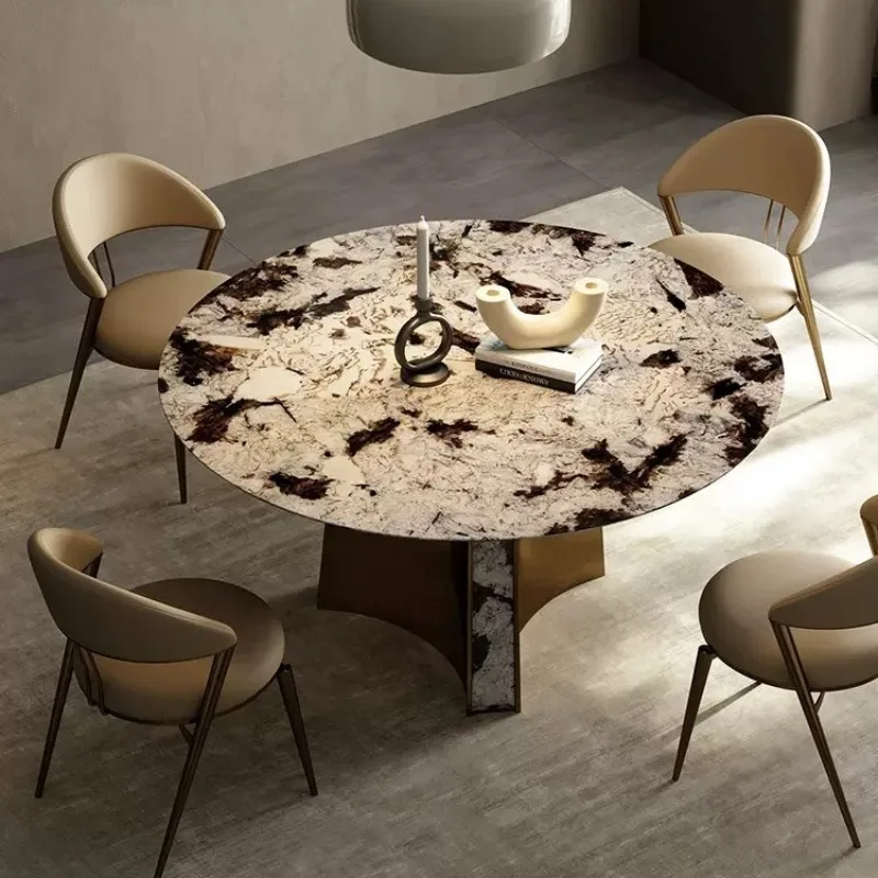 

Marble dining table New high-end villa living room Italian light luxury natural round dining table Dining table