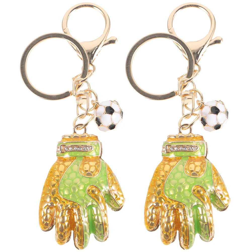 

2 Pcs Golden Football Goalkeeper Gloves Keychain Decorative Metal Pendant for Schoolbag Backpack Luggage Hanging Chain