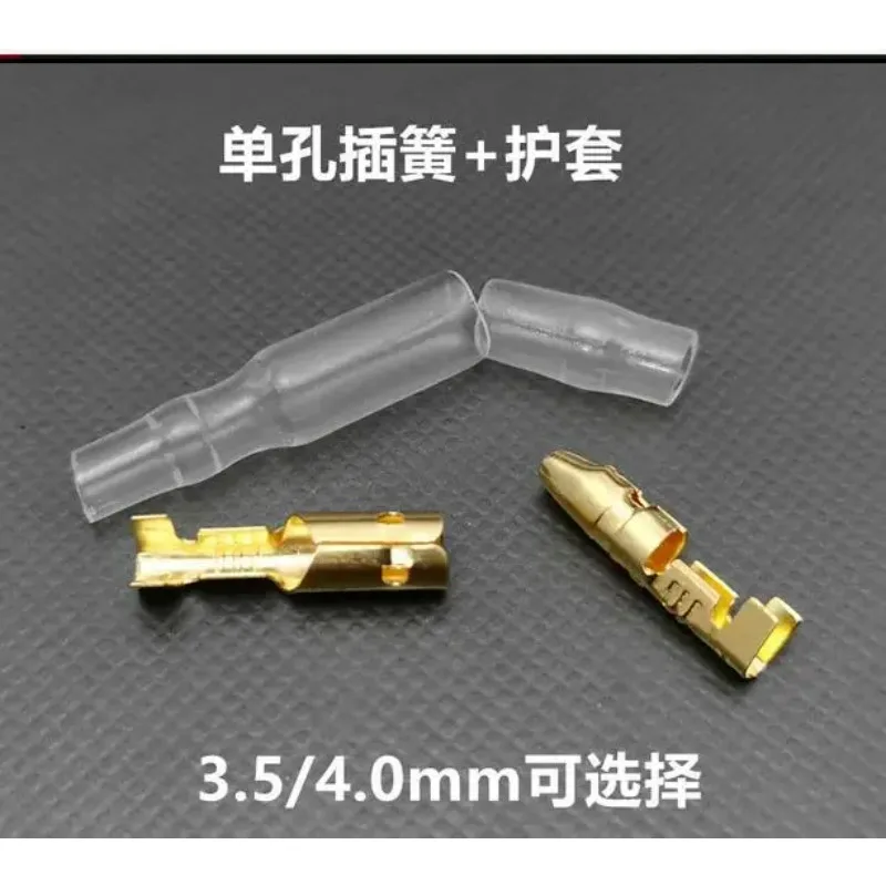 100sets  Bullet terminal Male and female 4mm/3.5mm single hole plug spring Round plug spring Cold crimp terminal