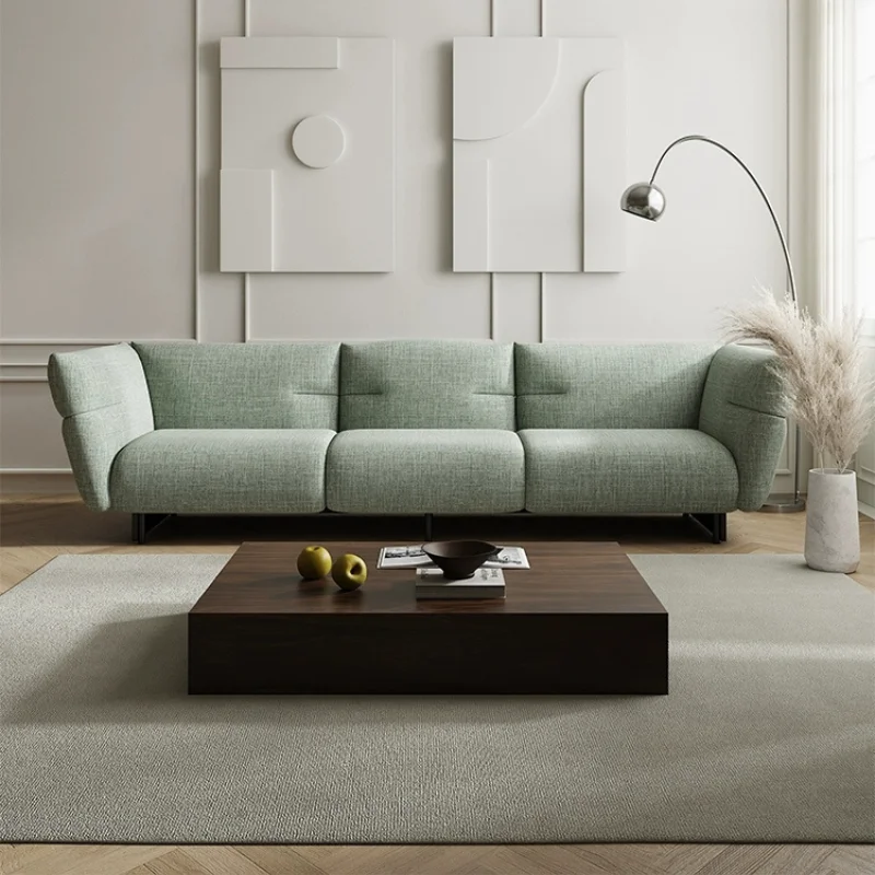 Nordic Style Wrap-around Armrest Solid Wood Frame Metal Leg Linen Fabric Straight Sofa for Home Apartment Villa Lounge Area