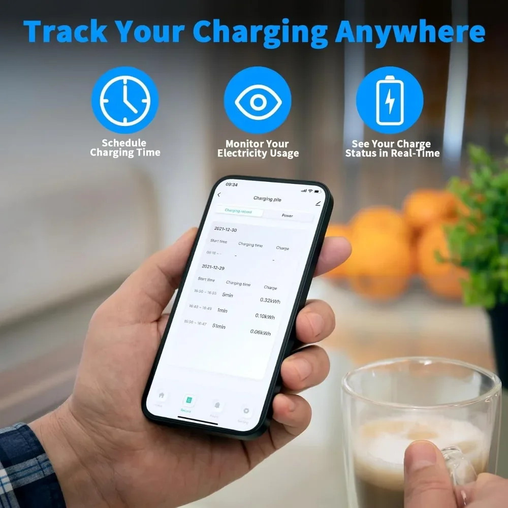 Carregador de carro elétrico com controle App, carregador de parede, EV Set, Delay Charging, até 48A atual, 25ft, nível 2