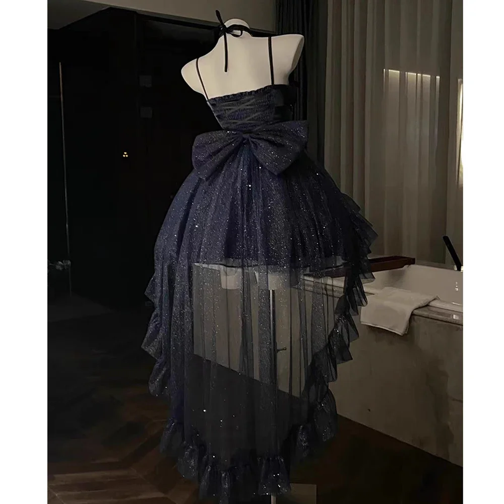 Donne Kawaii Ruffles Bow Bretelle Abiti da principessa Vittoriano Gotico Lolita Jsk Mini abito Ragazza Dolce Fata Party Trailing Dress