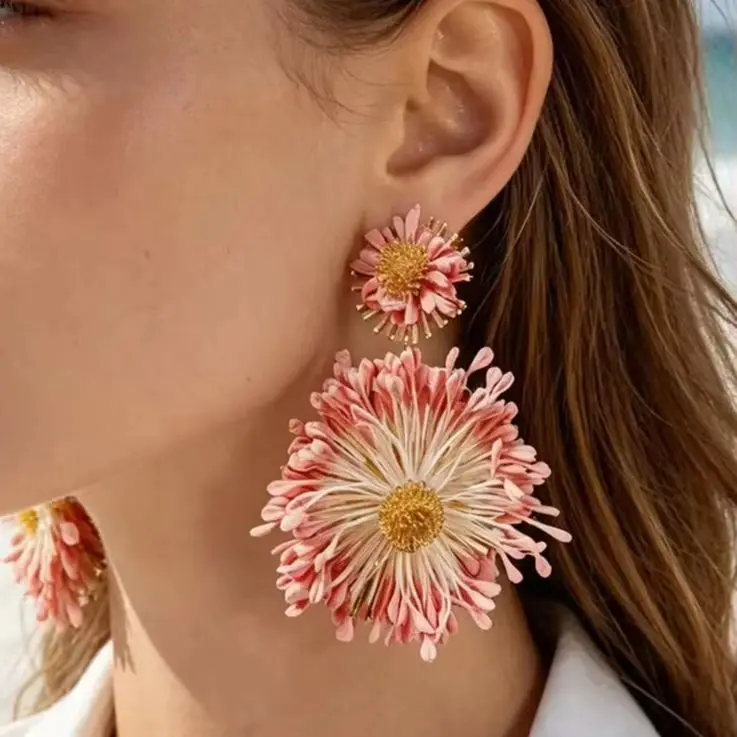 Tocona Sweet Romantic Style Colorful Lafite Flower Pendant Earrings Elegant Jewelry Women's Summer Daily Vacation Accessories