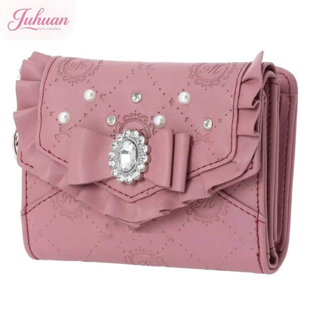 

Japanese Lolita Bow Wallet Fashion Lace Pearl Rhinestone Multi-compartment Three-in-one Sweet Beautiful Girl Change Bag Card Bag