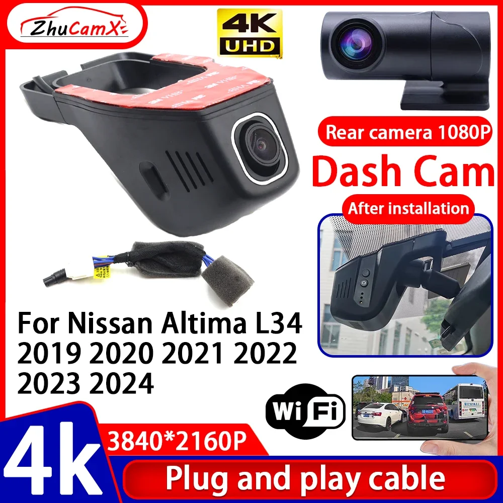 ZhuCamX Video Recorder 4K UHD Plug and Play Car DVR Dash Cam Camera for Nissan Altima L34 2019 2020 2021 2022 2023 2024