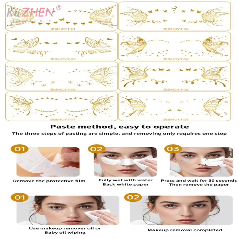 

Бумажные блестящие наклейки с бабочками, татуировка для лица, вспышка, золотые временные металлические татуировки, водостойкие наклейки для макияжа, вечерние наклейки для девочек, фестиваль