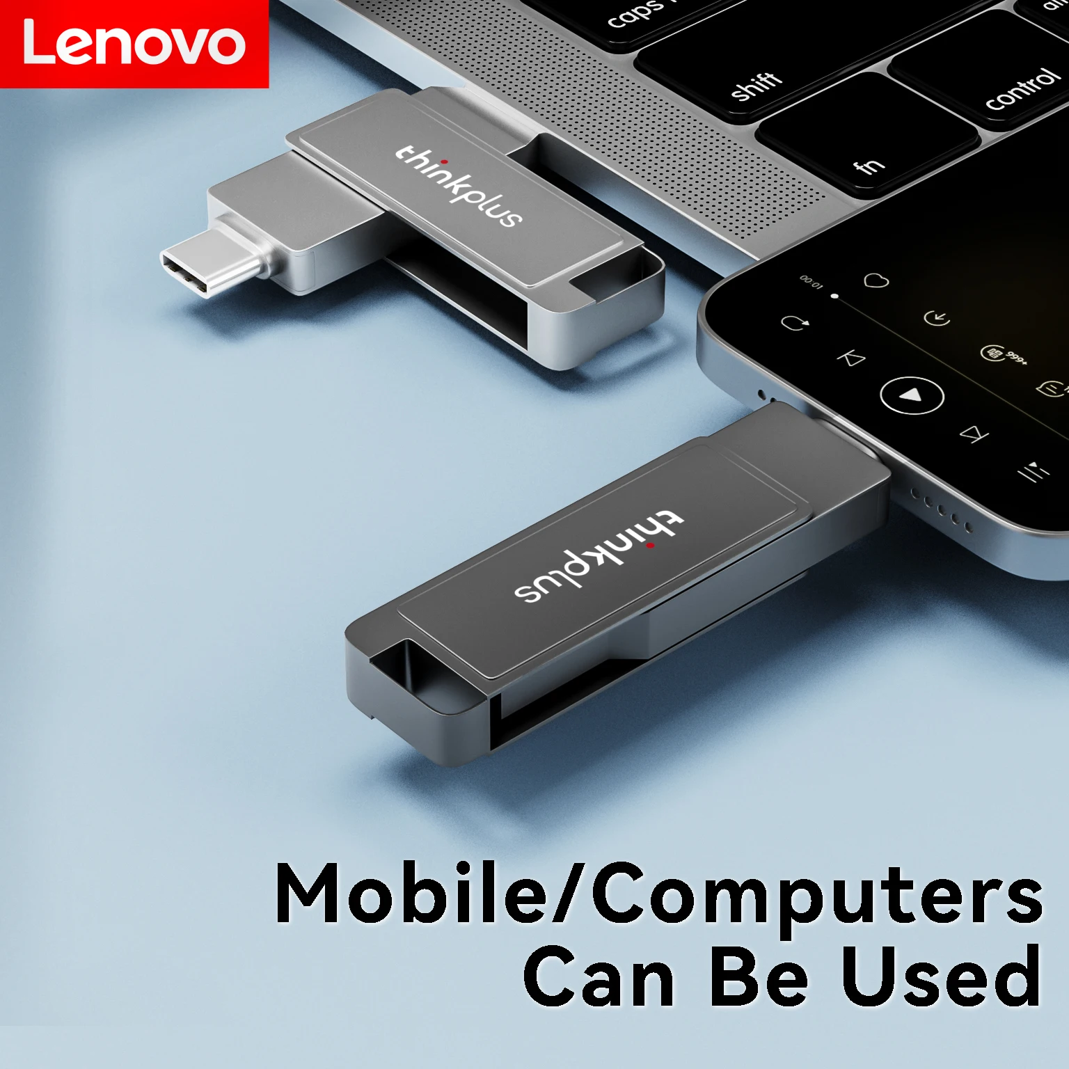 Lenovo Dual Color USB 3.2 Type-C Flash Drive, Metal High Speed Dual Interface Memory Stick for Office & Daily Use