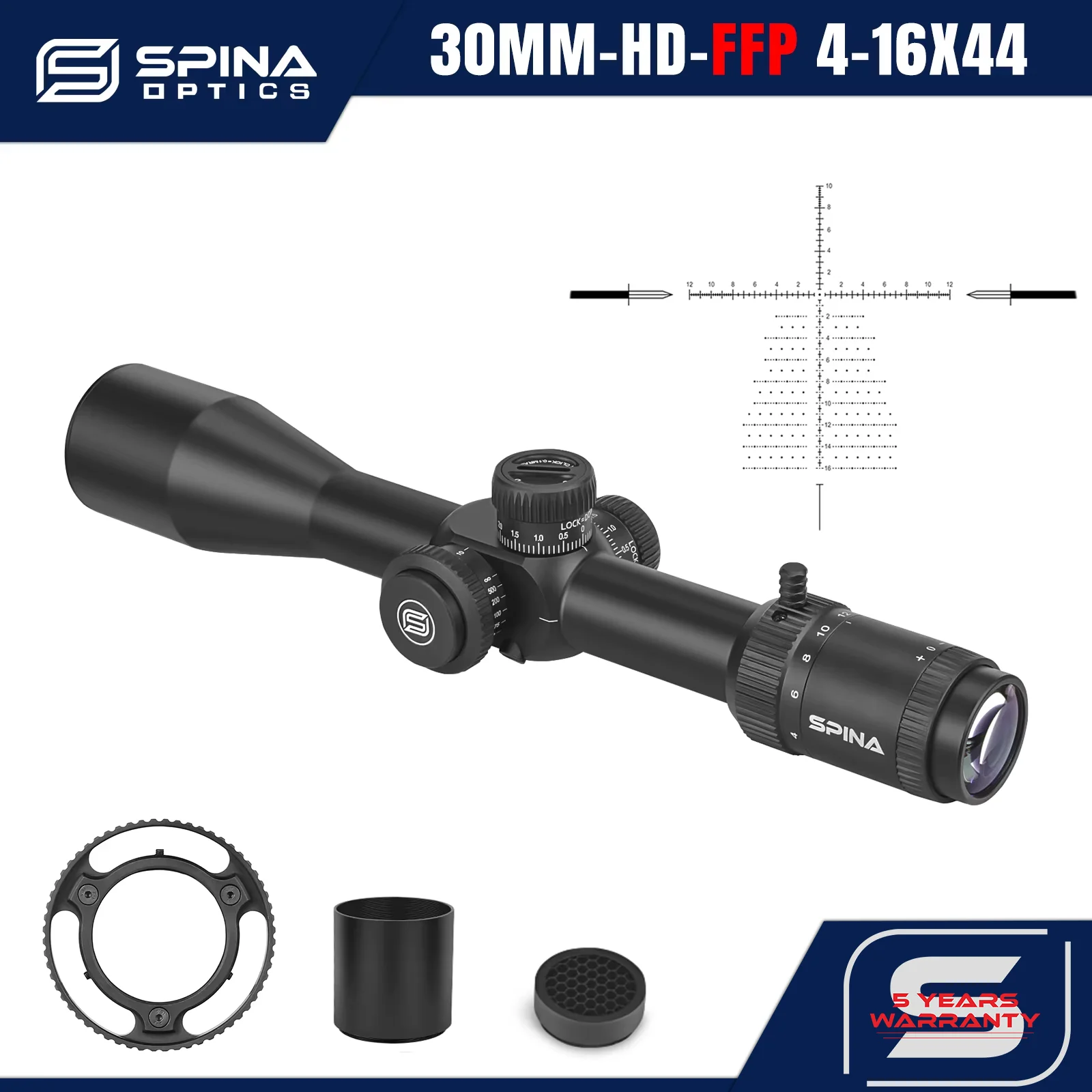 SPINA OPTICS WolfChase HD 4-16x44 FFP First Focal Plane Scope Glass Etched Reticle 10yds Parallax Tactical Hunting 5-150m