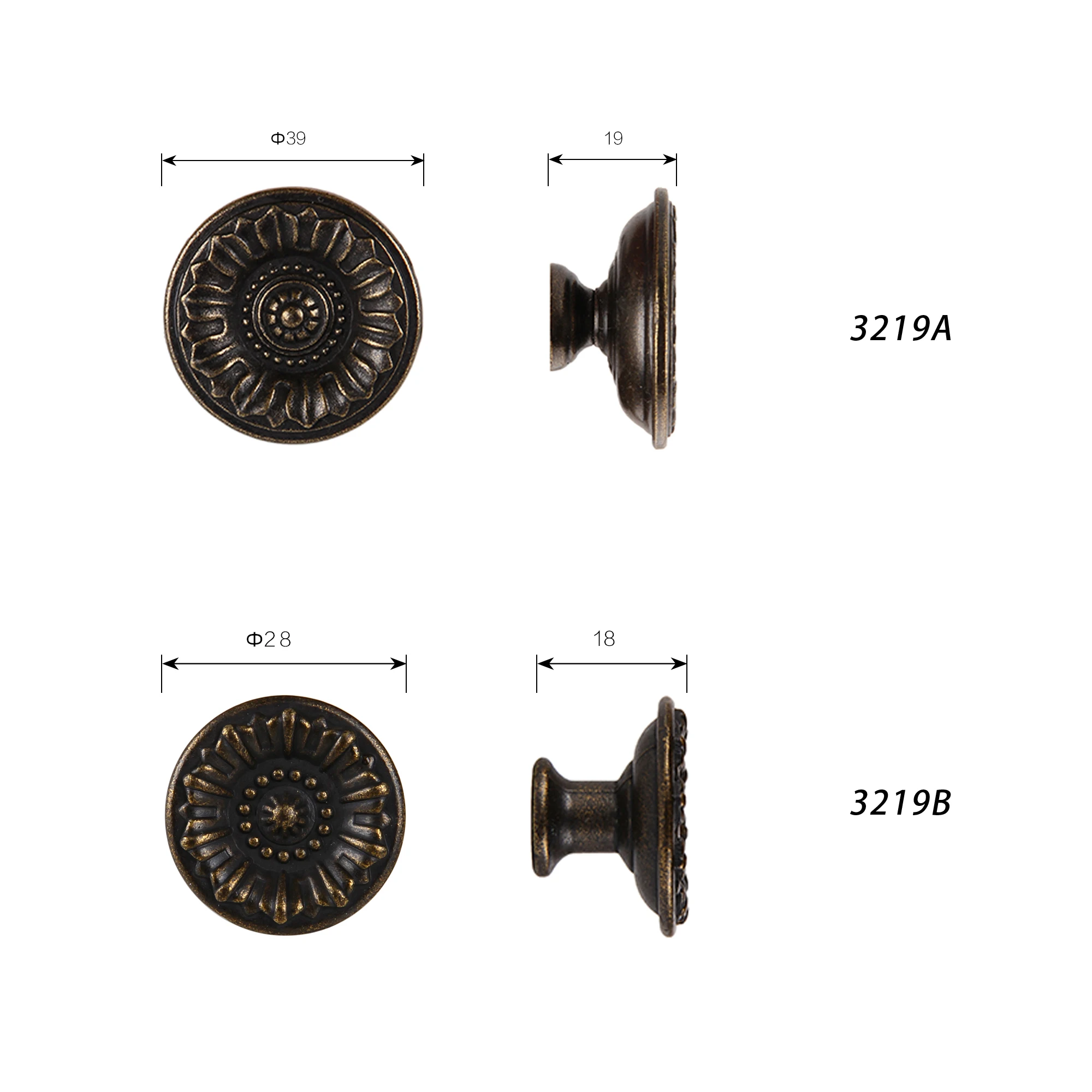 country style round shape Drawer  Door Single hole handle antique Bronze kitchen furniture Cabinet Knob