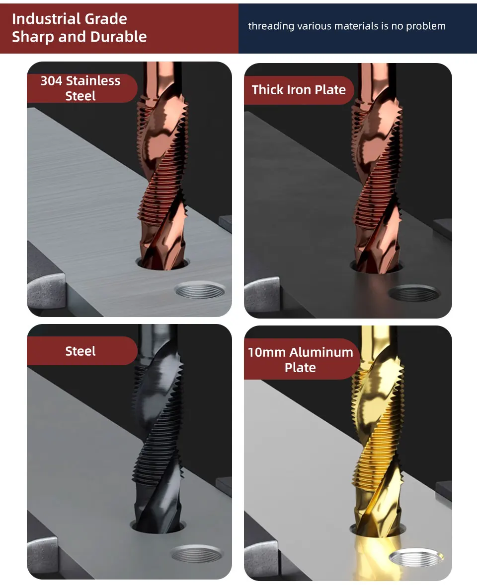 BB Gewindebohrer Kombination TiN HSS Hartmetall ISO H2 Metrische Maschine Handgewindebohrwerkzeug Sechskant-Vierkantschaft-Set für Metall Holz – Detail 11
