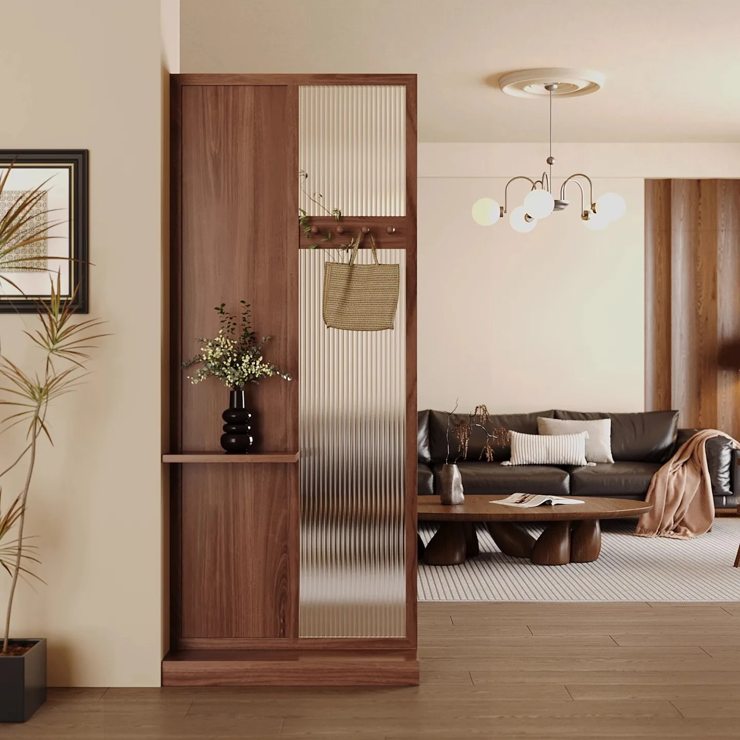 Chinese Solid Wood Entrance Entrance Is Opposite The Door, Living Room All-wood Changhong Glass Non-punching Partition Entrance