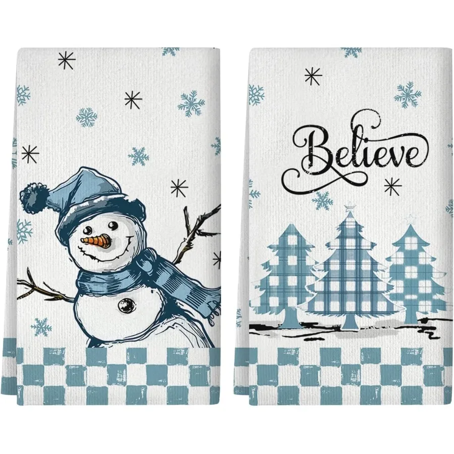 

Beige Blue Xmas Tree Snowman Christmas Kitchen Towels Dish Towel Winter Style 18x26 ihes 2 Pack Winter Decor Kitchen Towels. Su