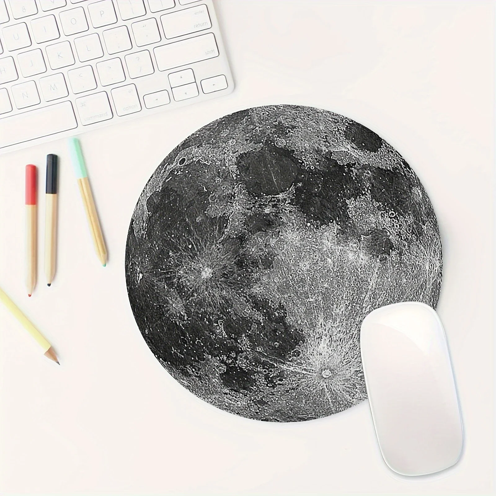 Moon Design Game Mouse Pad Non Slip Circular Office Accessories Natural Rubber Mat Mouse Mat White And Black