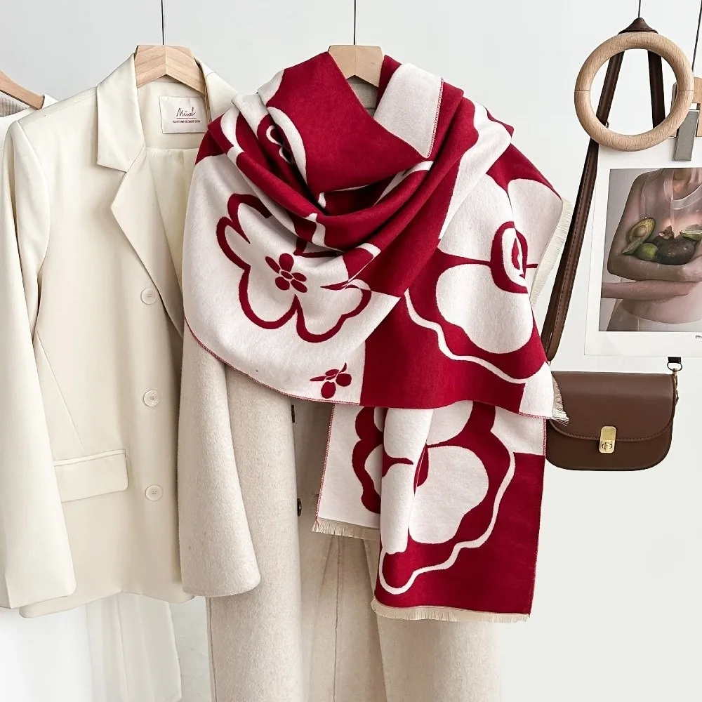 

Cozy Luxury Cashmere Scarf Flower Pattern Soft Winter Shawl Thick Warm Echarpe Femme Women Winter Season Fashion Accessory
