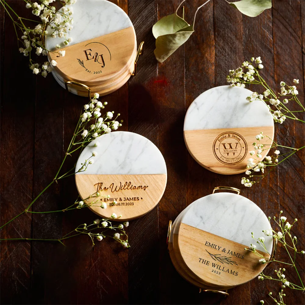 2025 Wedding Gift Personalized Coasters Set Custom Wood Engraved Anniversary Gift for Her Engagement New Home Christmas Gift