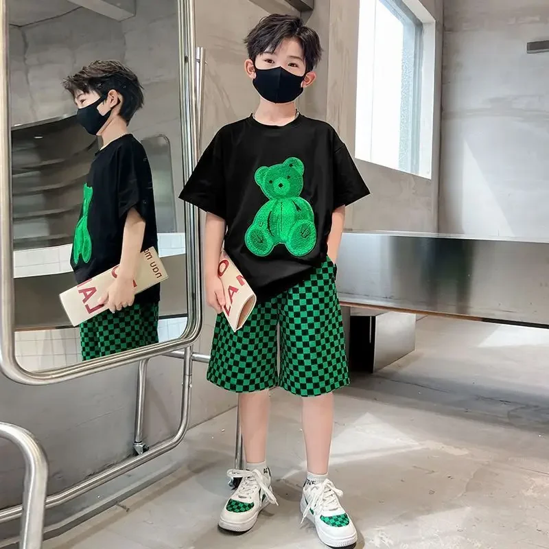 Summer Boys Clothes Set Children Cartoon Bear T-shirts and Shorts 2pcs Suit Kids Casual Top Bottom Tracksuits 4 6 8 10 12 Years