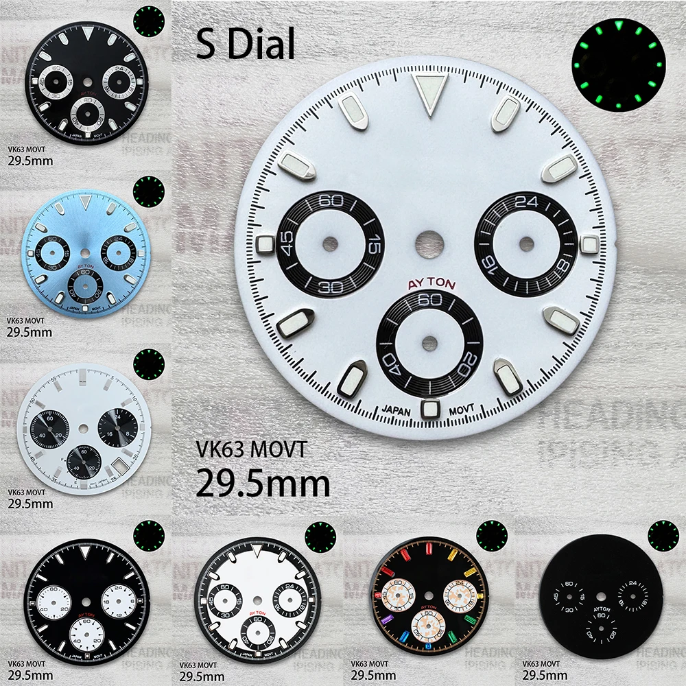

29.5mm S Logo Panda DTN Dial Fit VK63 Movement Green Luminous High Quality Watch Modification Accessories