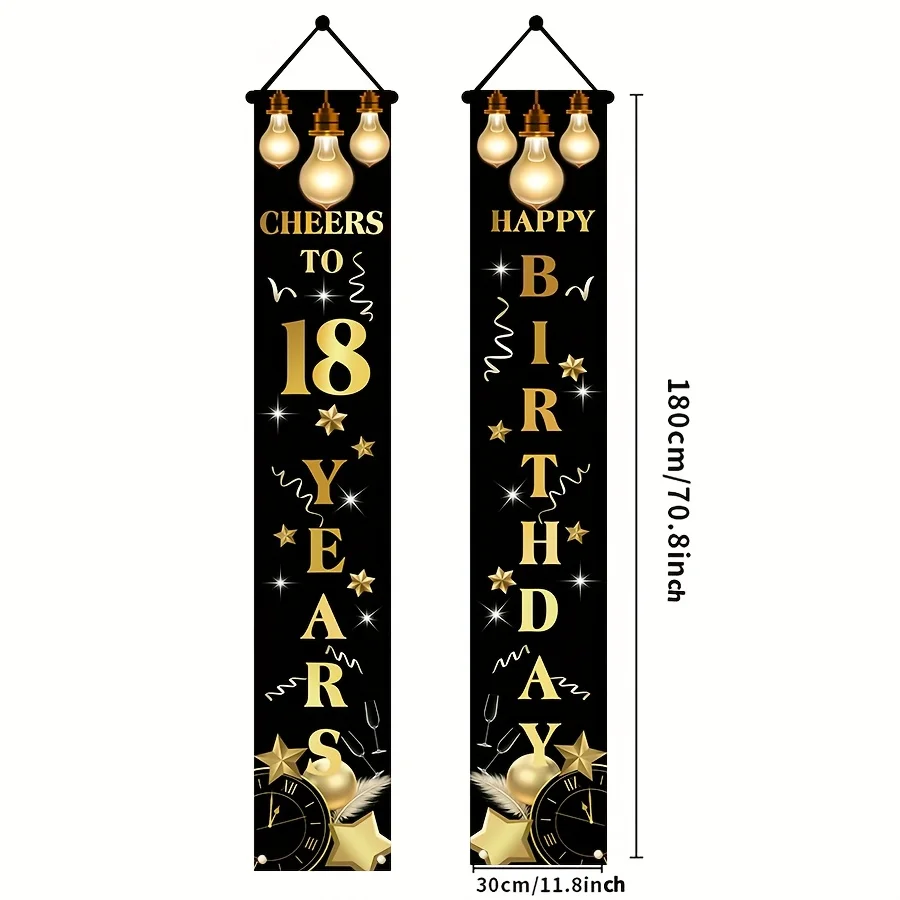 2D-Flachbanner, 1 Paar Schwarz-Gold 18. Geburtstags-Dekorationen, 18. Geburtstags-Themen-Türhänger, zum Gedenken an – Detail 5