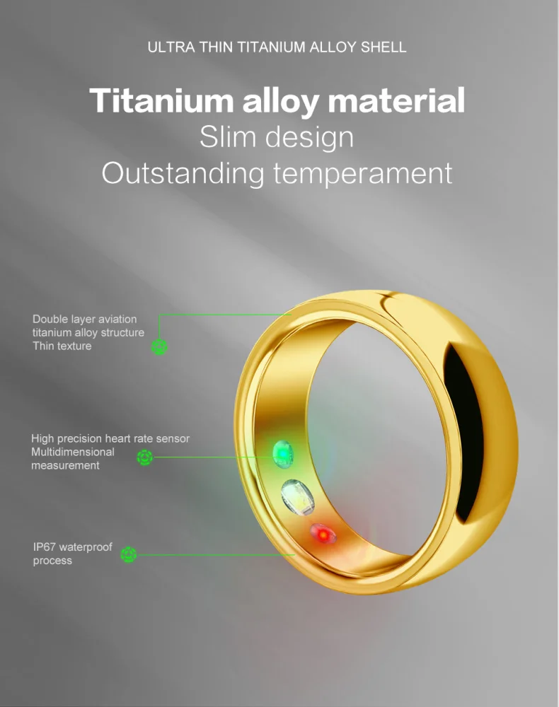 SR300 cincin pintar IP68, cincin pintar tahan air pelacak kesehatan cincin paduan Titanium Monitor tekanan darah, oksigen darah, detak jantung