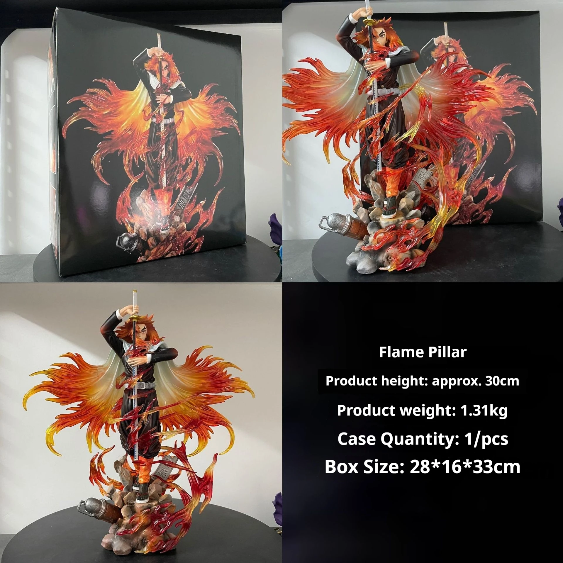 30cm Demon Slayer Kimetsu No Yaiba Rengoku Kyoujurou Flammen-Hashira GK Anime Actionfigur Sammlermodell Desktop-Dekoration