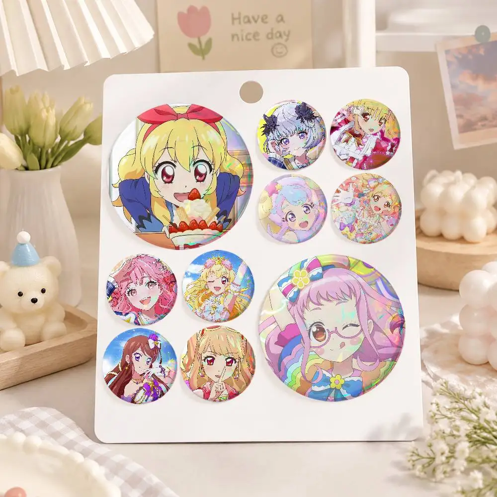 A-Aikatsu Cartoon Round Brooches On Backpack Jacket Acrylic Button Pins Collection Gifts