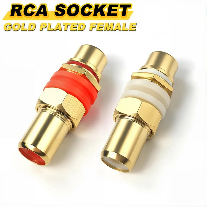 2PCS RCA Female to Female Gold plated Coupler Joiner Jack Straight Socket with Screw Washer Audio Speaker RCA Connector