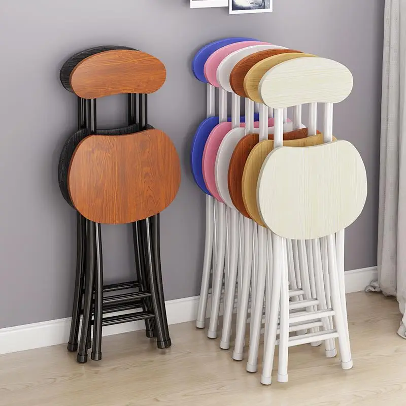 Folding stool portable round stool simple household dining table and chair bar stool heightening black sitting height 45CM.