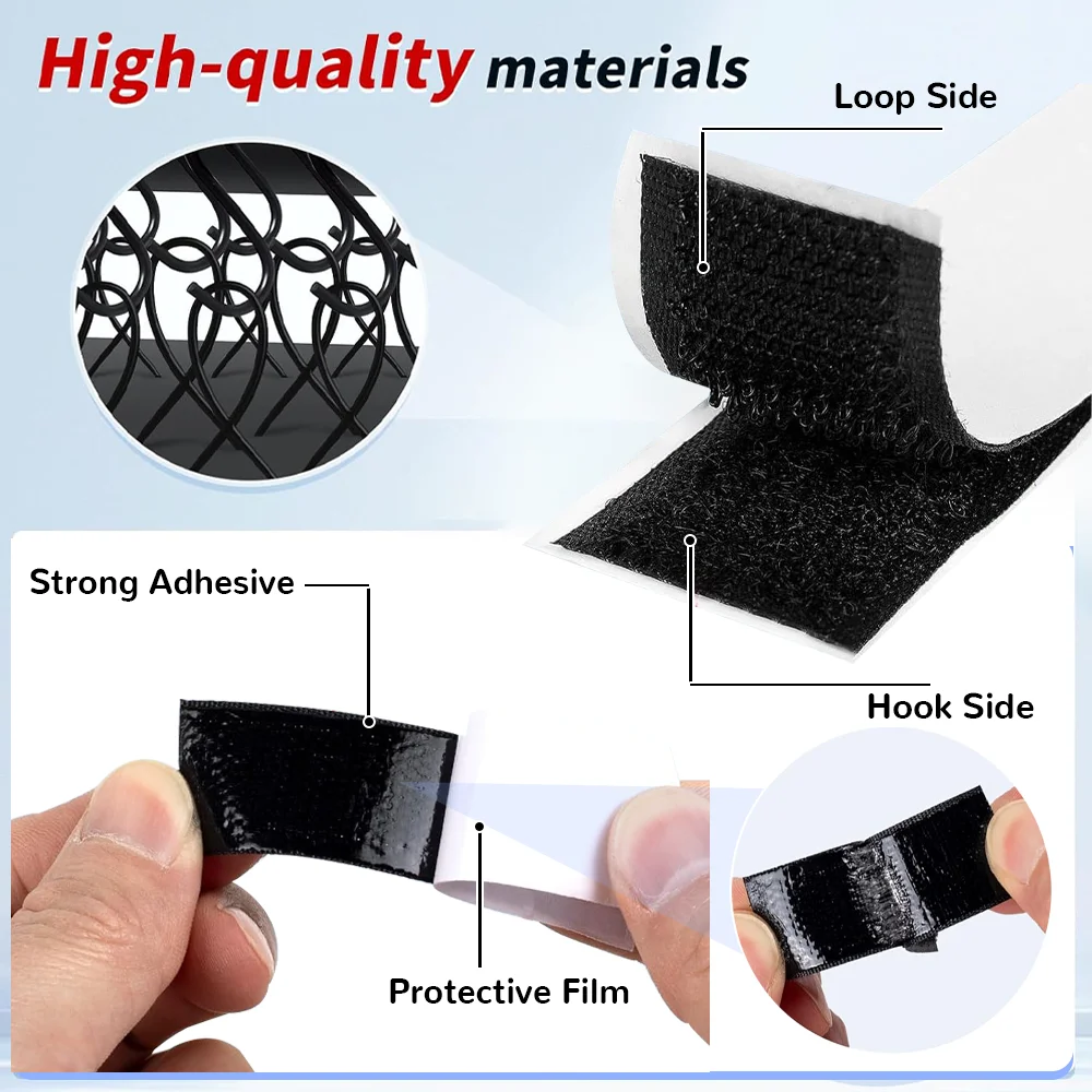 Double-sided tape Velcro self-adhesive cable fixing tape, wire cable manager, split-button curtain, strong adhesive storage