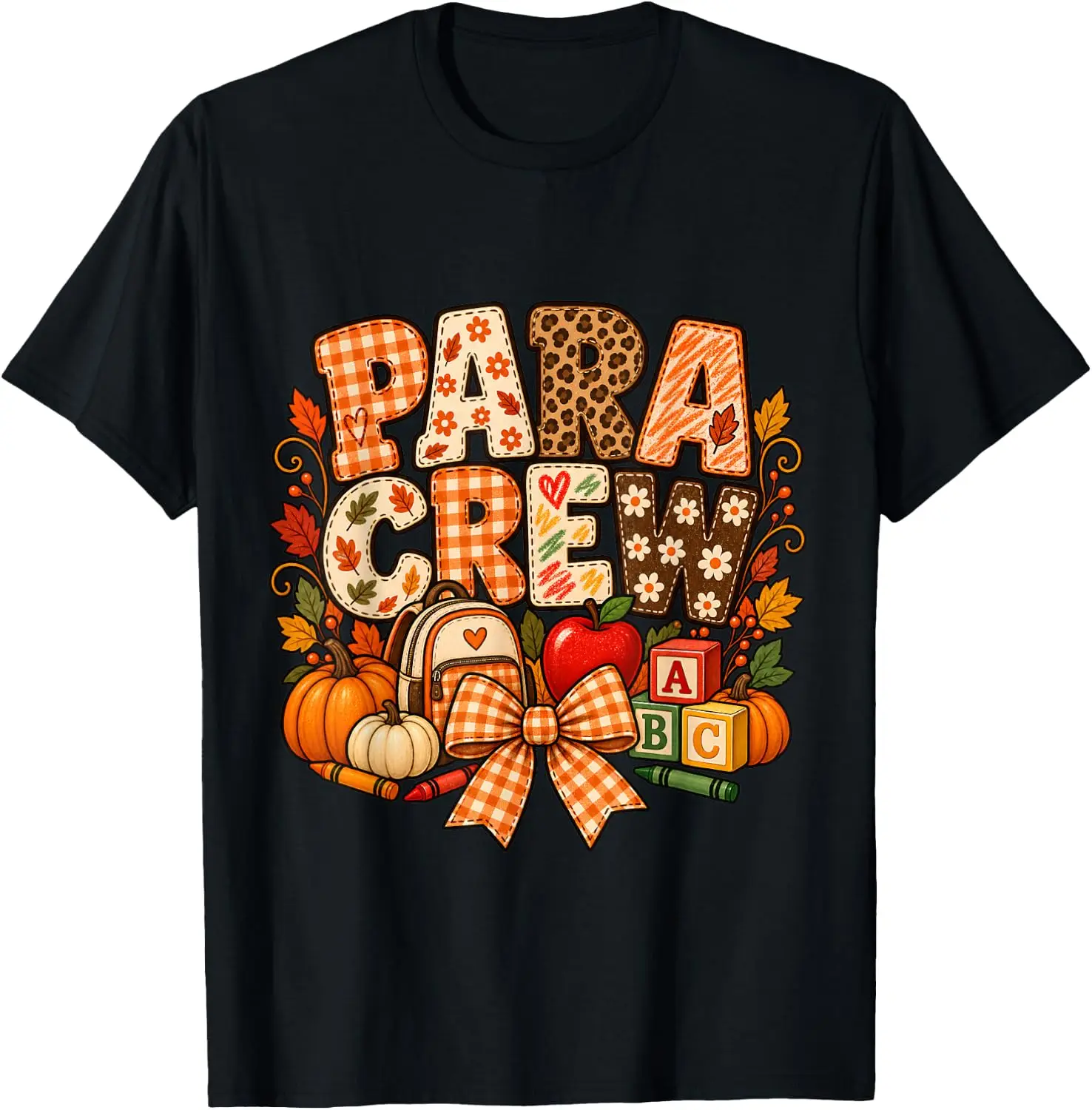 Para Crew Fall Paraprofessional Teacher Aide Autumn Schools T-Shirt Breathable, Stylish Pure Cotton Short-Sleeve Top—Suitable For All-Season Styling.
