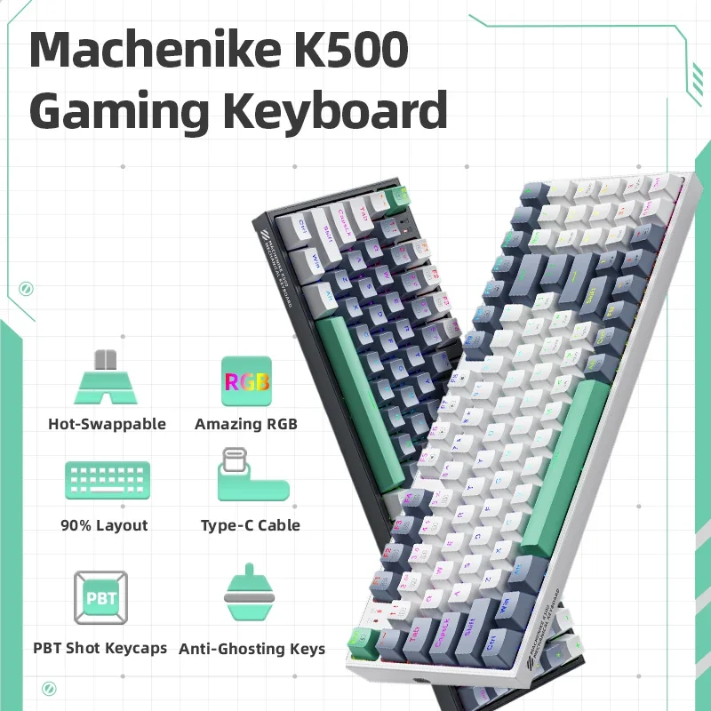 Brandnew Mechanic K500 Wired Mechanical Keyboard Knocking Super Band Feeling Transparent Keycap Hot Swappable Game Keyboard Rgb