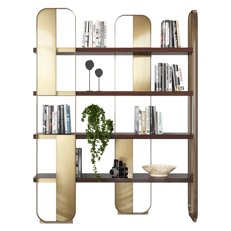 modern design gold metal Bookcase Bookshelf Storage Rack Display wooden plate Bookshelves home office living room furniture