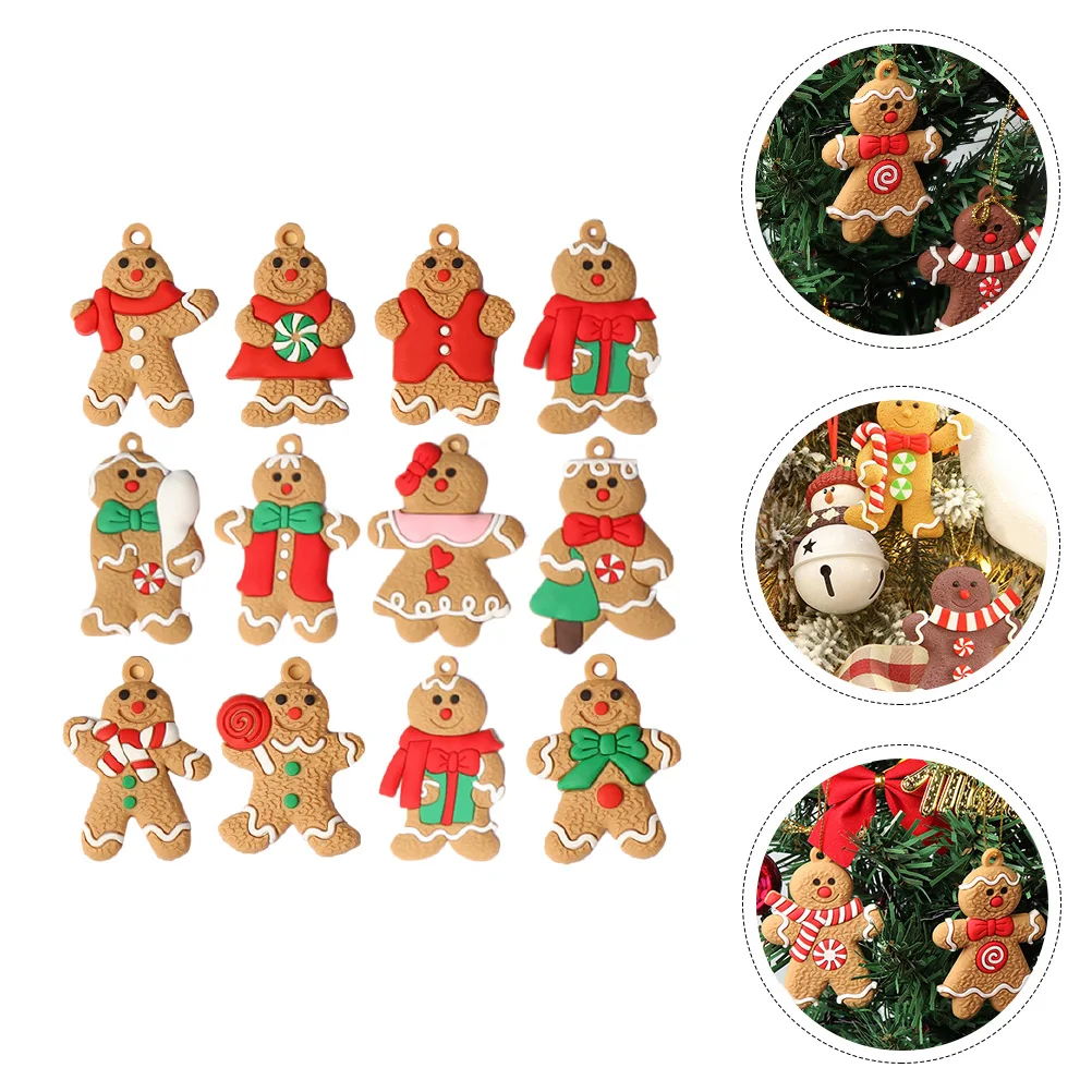 

18pcs Gingerbread Man Pendant Safe Classic Christmas Decor Hanging nament Xmas Tree Craft Adorable Home Party