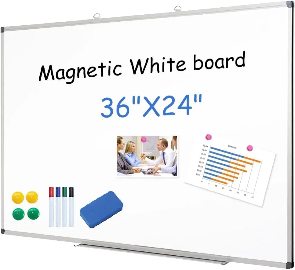 Placa magnética de apagamento a seco 24x36 polegadas, quadro branco com estrutura de alumínio para escritório, sala de aula e uso doméstico