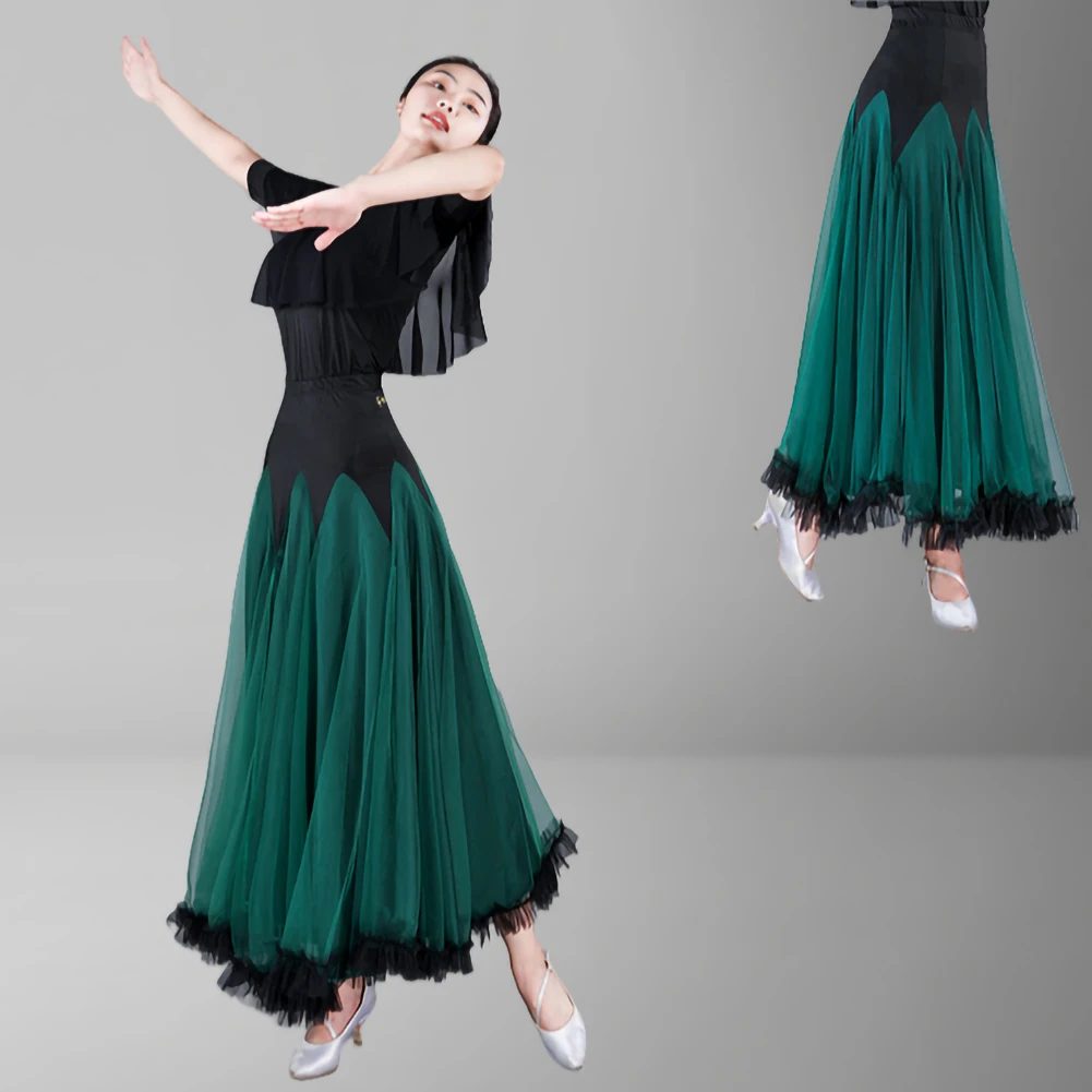 Waltz Skirt Red New Competition Large Skirt Purple Mesh Practice Black Flamenco Midi Skirt Royal Blue Dancing Long Dress