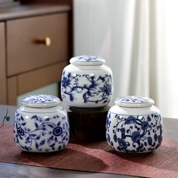 Portable Mini Ceramic Tea Jar with Lid Sealed Moisture-proof Candy Jar Blue and White Porcelain Travel Tea Set Storage Box Gift