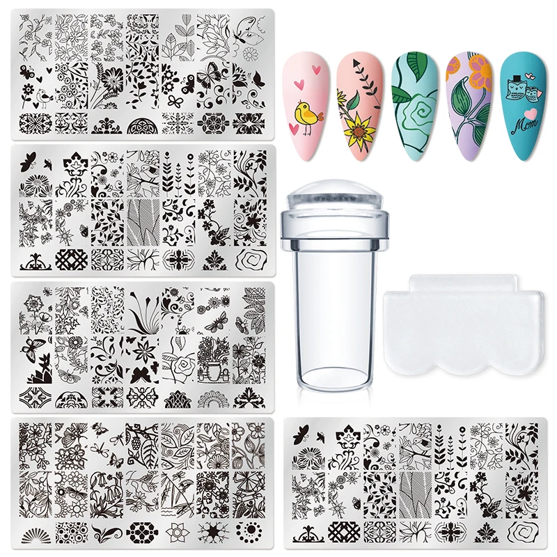 12*6cm Nail Art Templates Stamping Plate Flower Butterfly Design Leaves Lace Stamp Templates Plates Image Printing Stencil Tools