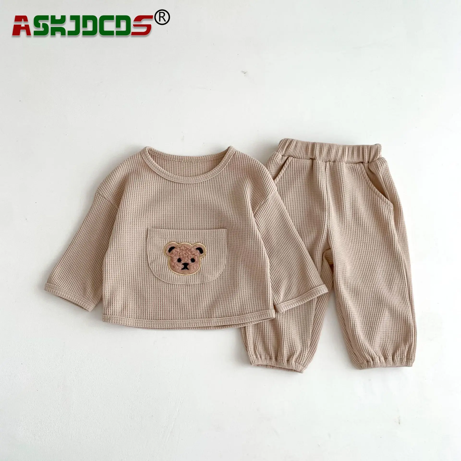 

2023 Autumn Clothing Set 2pcs 0-3Y Newborn Baby Girls Boys Full Sleeve Waffle Patch Bear Top Shirts+pants Infant Kids Toddler