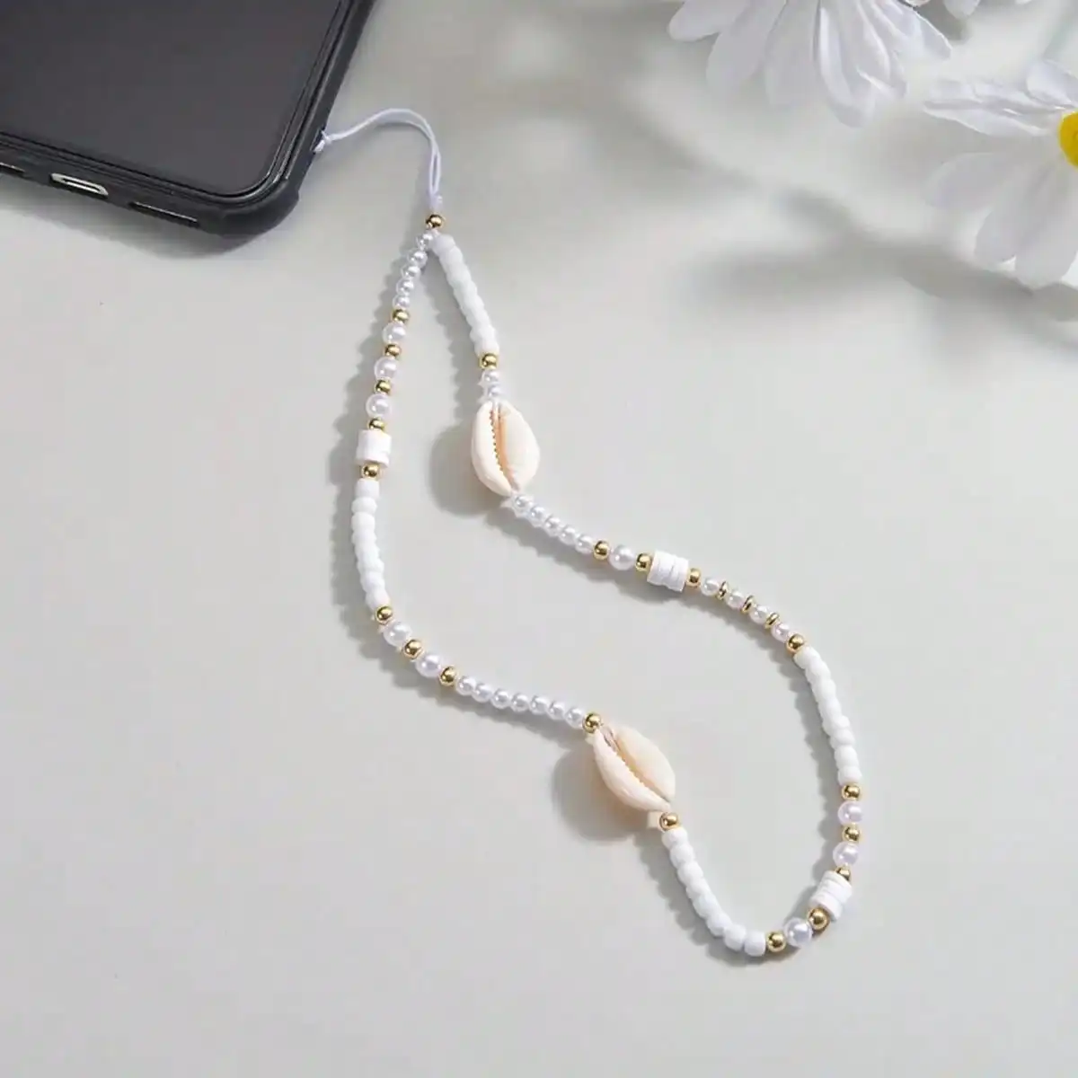 

Bohemian Shell Clay Bead Faux Pearl Phone Chain Lanyard