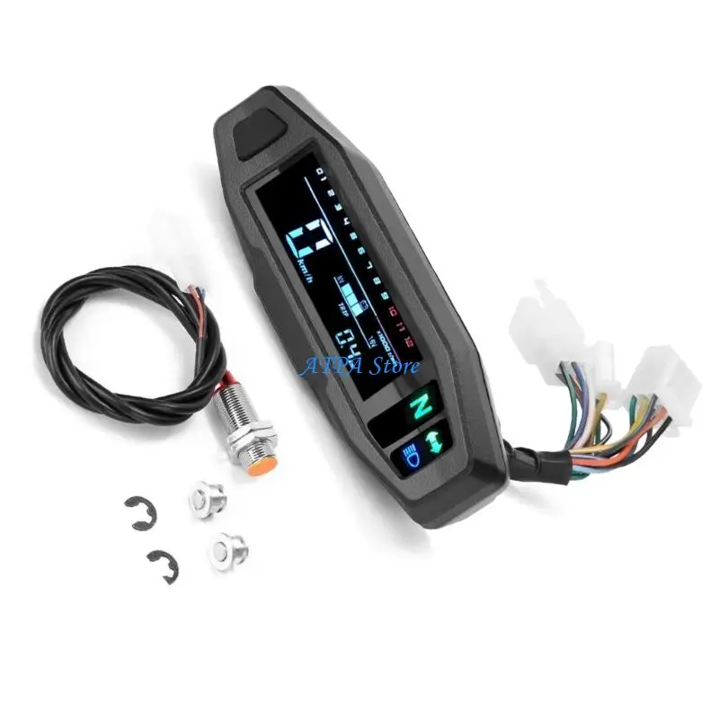 

U13C 6 Gear Display Motorcycle Speedometer LCD Digital Tachometer White Backlight