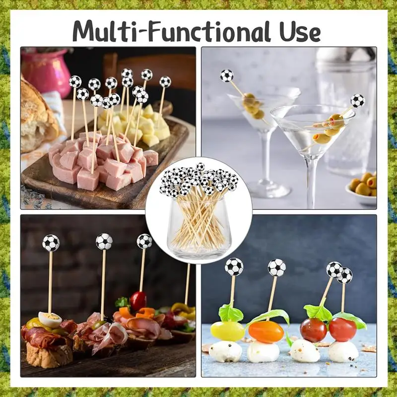 UISN 100 Pieces Baseball Decorative Bamboo Cocktail Picks Decorative Fruit Toothpicks For Appetizers Bar Drinks Fruit