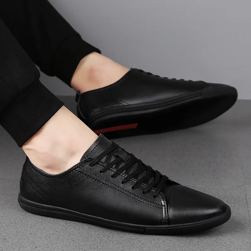 2024 Hot Sale Genuine Leather Casual Shoes Men All-match Outdoor Walking Shoes Lightweight Skate Shoes Men Flats Mens Sneakers