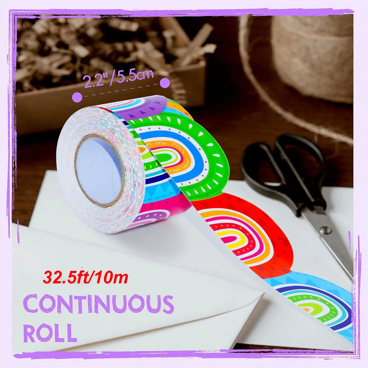 32.5 Feet Colorful Rainbow Bulletin Board Border,Classroom Blackboard Decors for School/Office/Party Paper Border Trim Sticker