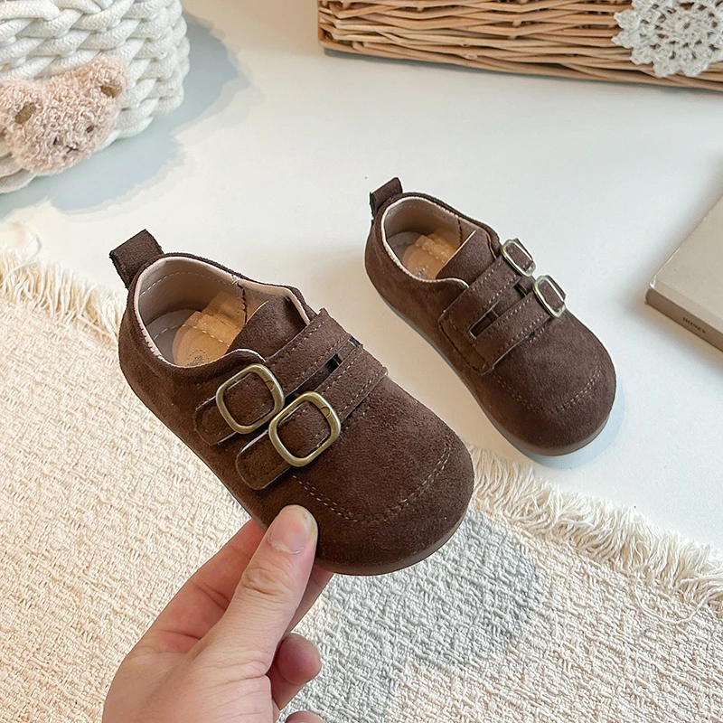 Toddler Girls Double Straps Leather Shoes 2026 New Autumn Kids Walking Shoes Anti-slippery Elegant School Party Wedding Footwear